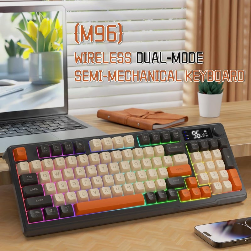 LexonElec M96 Wireless Gaming Keyboard,Knob Control Bluetooth/2.4G Wireless Mechanical Feeling Keyboard,RGB LED Backlit with Display Screen, PBT Keycap,3000mAh, 94-Key Layout for Win/Mac (Shimmer) - Image 2